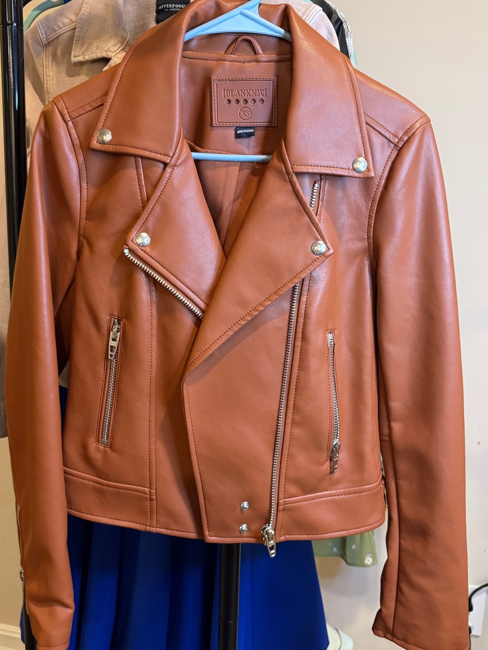 NWOT Blank NYC Rust-Tan Faux Leather Moto Jacket